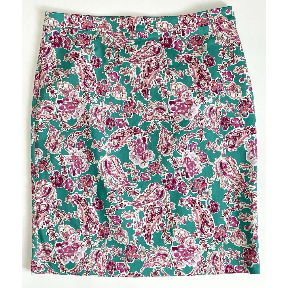 NWT J. Crew Floral Paisley Pencil Skirt Size 10 Aqua Burgundy Fall Autumn Chic